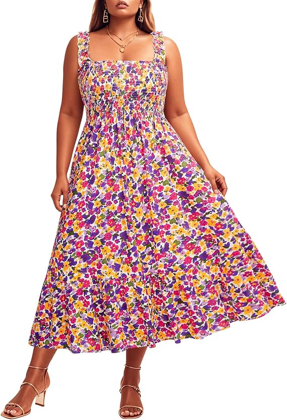 Plus Size Summer Dress - Sun Boho Beach Casual Floral Spaghetti Strap Sleeveless Long Maxi Dresses