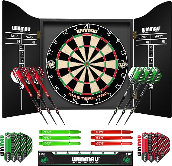 Winmau Masters Pro Dartboard- PDC Tournament Dart Board, Ultra-Thin Wire System, High-Density Sisal | Available as Board Set or Cabinet Set with Steel Tip Darts