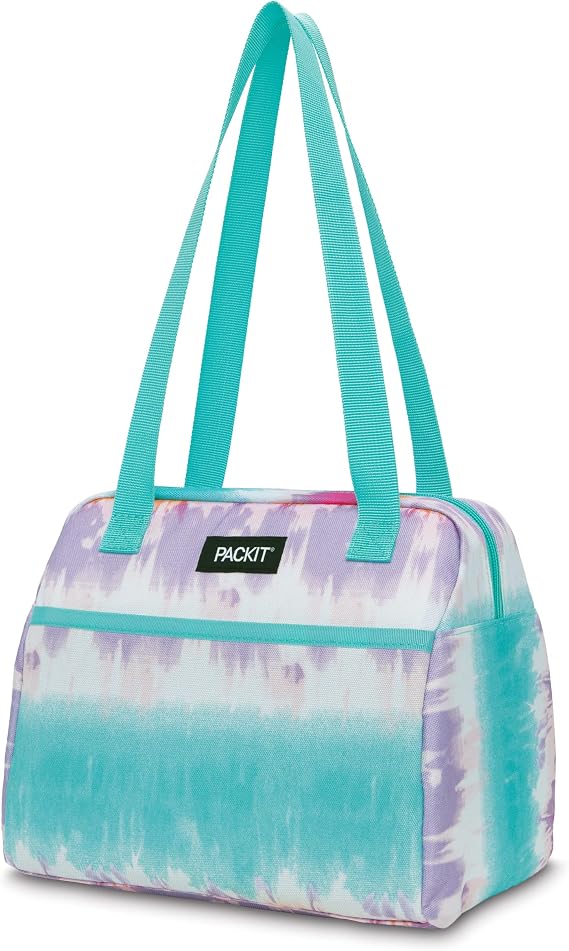 PackIt Freezable Hampton Lunch Bag, Tie Dye Sorbet, Built with EcoFreeze Technology, Collapsible, Reusable, Zip Closure with Front Pocket and Shoulder Straps, Perfect for Tweens and Adults | Built-in ice packs, EcoFreeze+ Technology, Front pocket, Shoulder straps, Zip closure, Collapsible, Reusable
