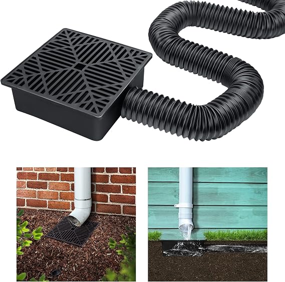 Rain Gutter Downspout Extensions Flexible-No Dig Deep Needed French Drain Kit-Down Spout Extender for Yard, Ground and Lawn Included