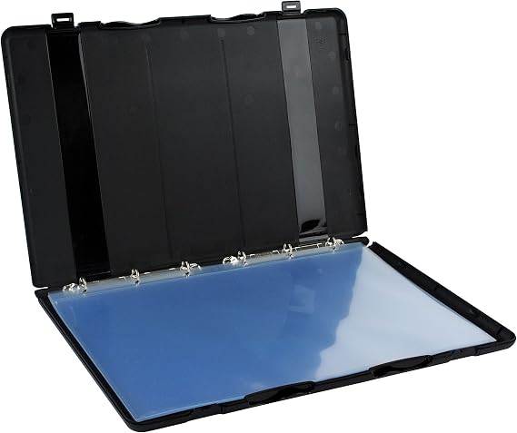 UniKeep 11x17 Large Format Presentation Binder Case with 10 Clear EnvyPak Page Protectors, Black Clamshell Portfolio Folder with 6 Metal Rings for Blueprints, Art, Schematics, and Posters, Made in USA