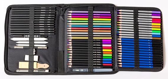 Leda Art Supply 71-Piece Professional Drawing Set, Canvas Case,Nub Extender
