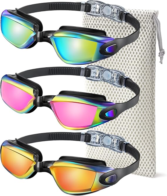 NSSIW Swim Goggles,Anti-Fog Swimming Goggles, 3 Pack Goggles Swimming Adult Men Women Youth