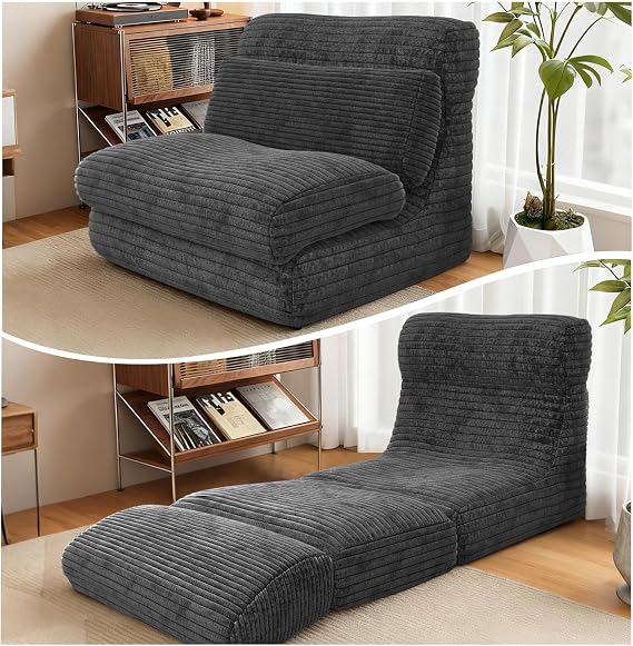 82 Boneless Couch Folding Futon Sofa Bed, Convertible Chaise Lounge Reading Chair Sleeper Chair with Pillow Back Support, Portable Fold Out Bed Comfy Cloud Couches for Living Room Bedroom (Black)
