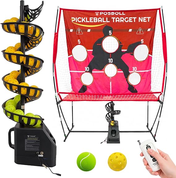Pickleball Machine Ball Thrower with Net,Pickleball Launcher | with Remote Control, Built-in 5200mAh Battery, Portable Pickleball Training Aids & Gifts