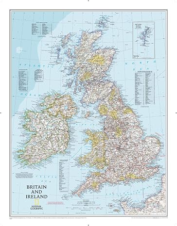 National Geographic: Britain and Ireland Classic Wall Map (23.5 x 30.25 inches) (National Geographic Reference Map)