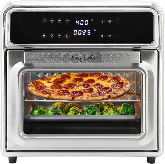 MegaChef 21 Quart Stainless Steel Digital Electric Multi-Function Air Fryer and Counter Top Oven with Toast, Bake & Broil Functions