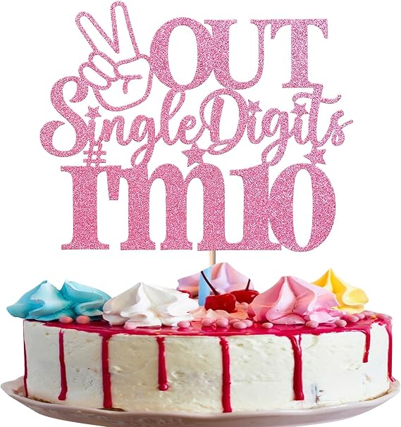 1 Pack Out Single Digits I'm 10 Cake Topper Glitter Double Digits 10 Cupcake Pick Cheers to 10 Years Old Ten Fabulous Cake Decorations for 10th Birthday Theme Party Supplies Pink