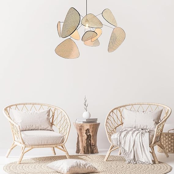 LightInTheBox Boho Bamboo Rattan Chandelier Woven Wicker Pendant Light Fixture, Farmhouse Sputnik Rattan Ceiling Light for Living Room, Dining Room, Bedroom