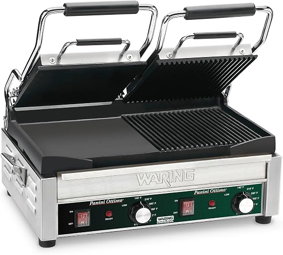 Waring Panini Press with 17" x 9.25" Cooking Surface & Ribbed & Flat Plates