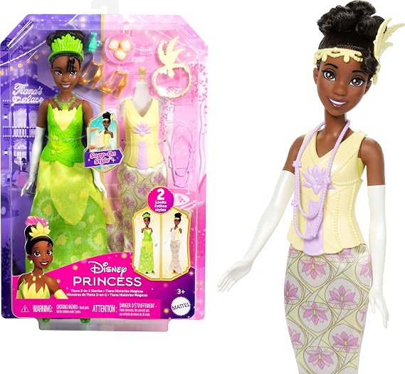 Disney Princess Mattel Toys Tiana Fashion Doll with 2 Looks 9 Accessories 2 Clip-on Bodice & 2 Skirts 2-in-1 Stories Inspired by the Disney Movie