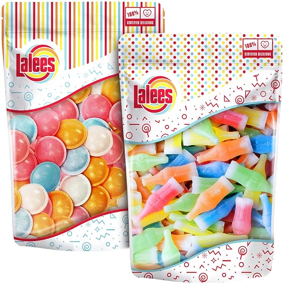 Lalees Wax Bottles and Satellite Wafers - Candy Party Bag Stuffer for Kids - Drinkable Candy for Kids - Bulk Candy - Nostalgic Candies - Old Fashion Vintage Candy