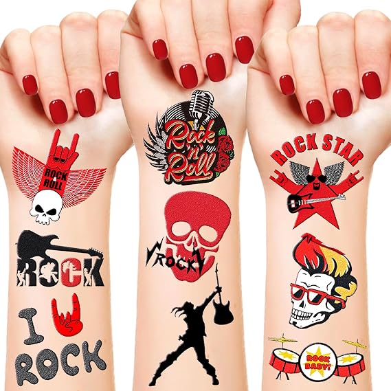 20 Sheets (260PCS) Rock N Roll Temporary Tattoos Party Favors Rock Themed Birthday Party Gifts Decorations Supplies Born to Rock for Kids Boys Girls Classroom School Prizes Rewards