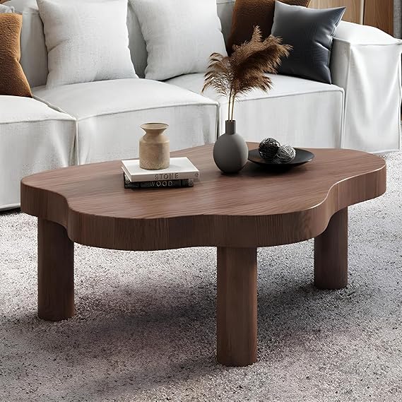 Cloud Shape Coffee Table Irregular Wood Thick Round Corner Modern 3 Legs Living Room Furniture
