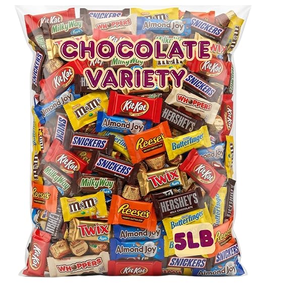 Bulk Chocolate Candy Variety Pack Individually Wrapped Mini Chocolate Bars & Treats Assortment Perfect for Office Break Rooms, Parties, Gift Baskets & Snack Bowls (5 Pounds)