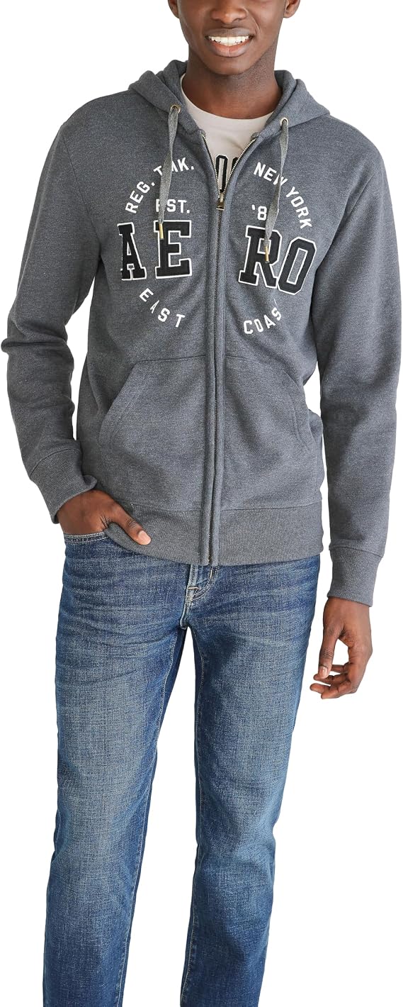 AEROPOSTALE Men's Aero Logo Full Zip Hoodie- Circle