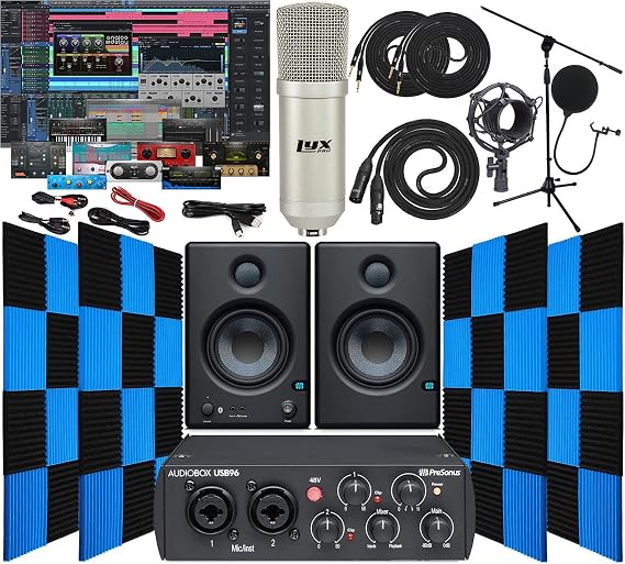 Presonus AudioBox 96 USB 2.0 Audio Interface with Eris E3.5 BT Pair Studio Bluetooth Monitors 24 Pack Acoustic Soundproof Studio Foam Wedges Sound Insulation Panels
