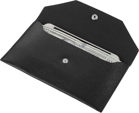 Piriuuo PU Leather Cash Envelope Wallet - Reusable Money Wallet & Pouch for Travel & Budgeting, Black