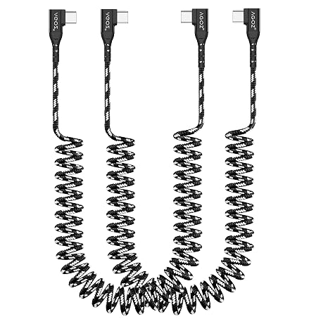2Pack Braided COILED USB C to USB C Cable FAST Charger Cord Compatible with iPhone 17 Pro, iPhone 17e, iPhone 16 Pro, iPhone 16, iPhone 15 Pro, iPhone 15, iPad Pro 13", iPad Air 11" (Black Braided)