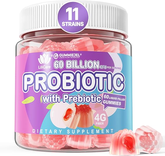 Probiotic Gummies 60 Billion CFU for Women Men Kids w/Prebiotic, Sugar-Free
