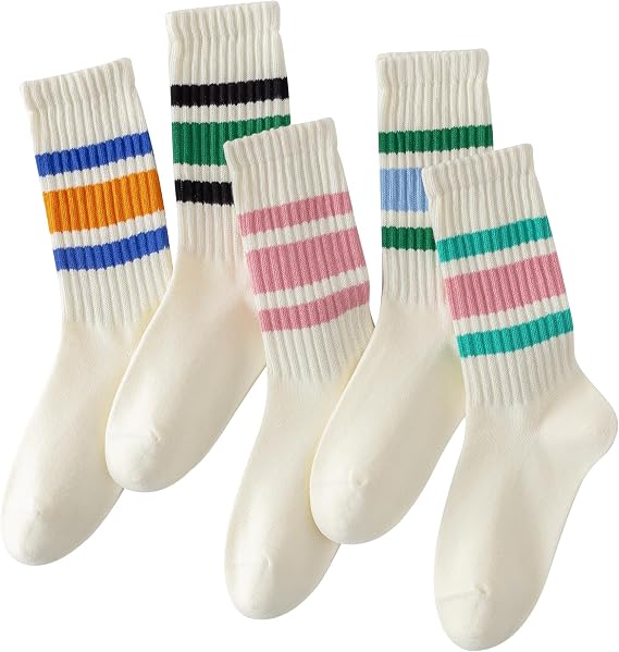 DarkCom Striped Crew Socks, Casual Comfort for Women and Men, 5 Pairs