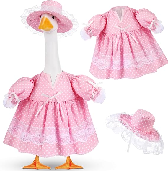 Aliceset 23" Pink Fancy Porch Goose Outfit Polka Dots Skirt with Daisy Hat