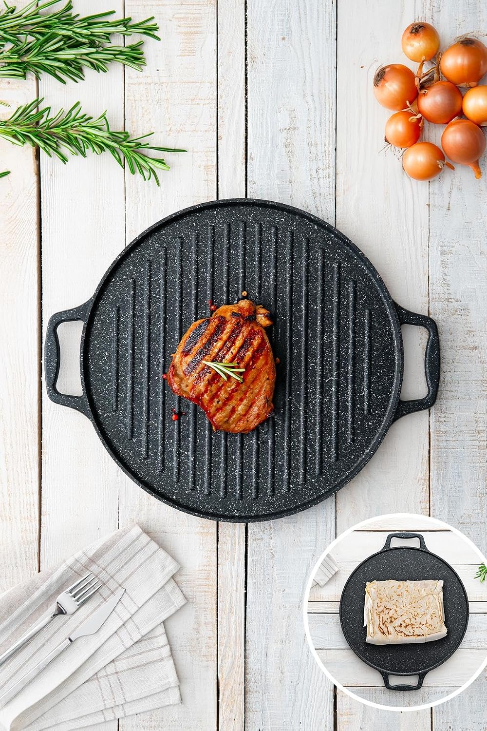 Acar Diamante Döküm Çift Taraflı Izgara - Gözleme Tavası - 34 cm
