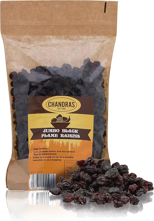 Chandra Whole Foods – Jumbo Black Raisins 500G - Low-GI Jumbo Raisins for Snacking, Smoothies, Baking & Cooking - Gluten-Free & Vegan-Friendly Dried Grapes, Rich in Potassium & Antioxidants & Fibre