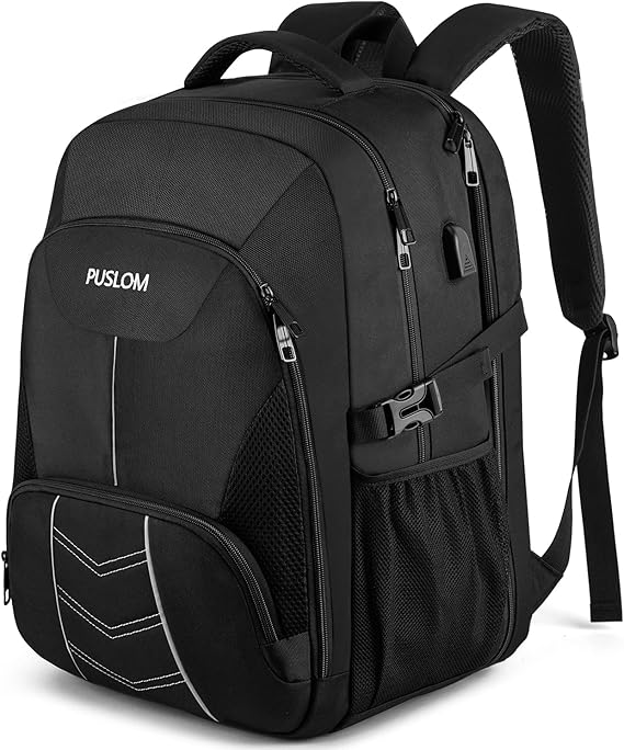 Extra Large Backpack 55L,18.4 Inch Travel Laptop Work Bag with USB Charging Port Big Business Flight Approved TSA Heavy Duty Computer Rucksack for Men Women College School,Black