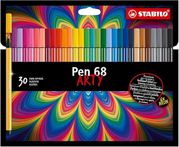 STABILO Pen 68 - Premium Fibre-Tip Pen - ARTY | Pack of 30 - Assorted Colours