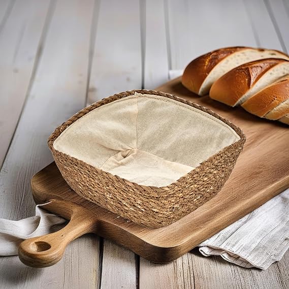 Deconox Handmade Wicker Square Bread Holder with Cloth Inside and Decorative Square Wicker Basket, Wicker Diaper Bread Basket Square (20cm*20cm*8cm)