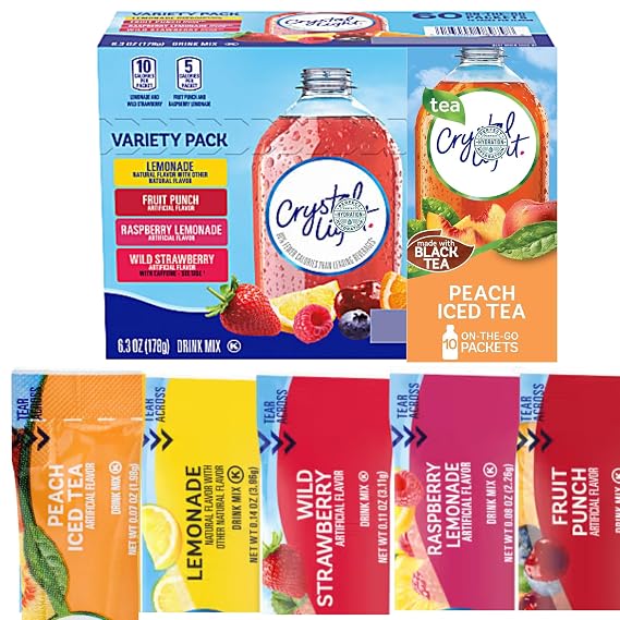 Powdered Drink Mix Variety Pack 70 Flavored Packets with Peach Black Tea