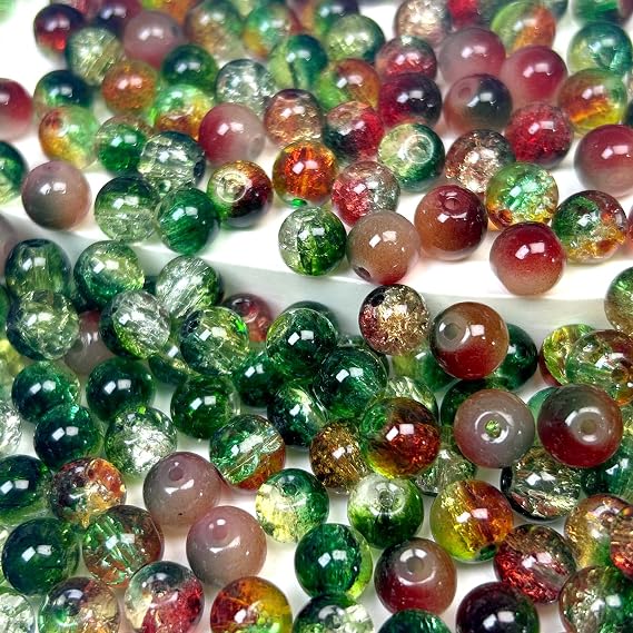 300pcs Crackle Glass Beads for Jewelry Making, 8mm 6 Colors Crystal Glass Bead, Round Spacer Bead, Crafts Crystal Bulk Loose Beads for DIY Craft Earring Necklace Bracelet Jewelry