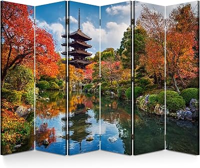 6 Panel Folding Room Divider Toji Pagoda Wall Privacy Screen Portable Partition Room Separator Panel for Home Office Bedroom