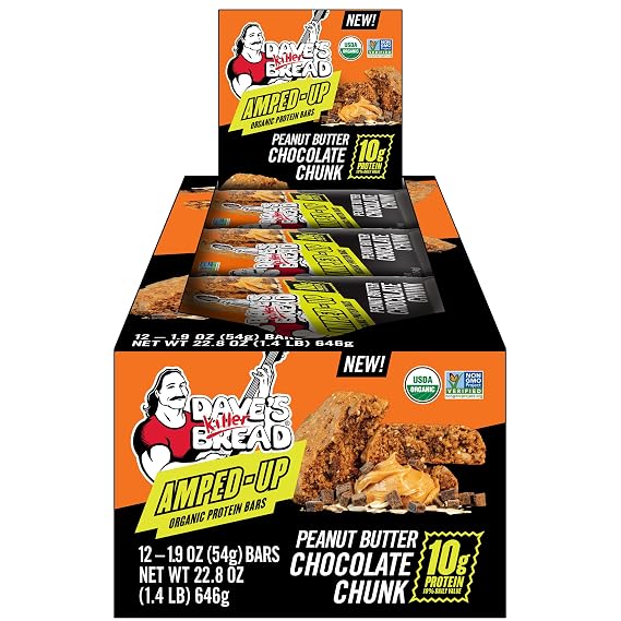 Dave's Killer Bread Peanut Butter Chocolate Chunk Organic Protein Bars, 12 Individually Wrapped Protein Bars (Pack of 1)