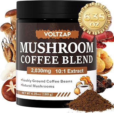 Mushroom Coffee: 10 in 1 with 10 Superfood Mushrooms Includes Lions Mane Cordyceps Turkey Tail Reishi Chaga Shiitake Maitake Supplement for Focus Immune Support 6.35oz