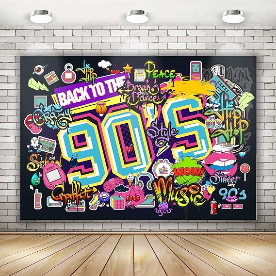 Back to The 90's Backdrop for Parties | 90s Theme Backdrop Hip Hop Graffiti Back to 90's Party Banner | 90s Theme Party Wall Decorations for Adults Hip Hop Music Retro Radio 71 x 49 inch