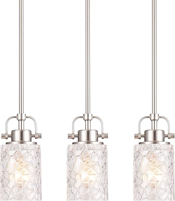 ALICE HOUSE 3 Pack Mini Modern Pendant Lights for Kitchen Island, Brushed Nickel Glass Hanging Lamp, Contemporary Farmhouse Hanging Lighting for Dining Room, Restaurants AL9082-P1 Set of 3