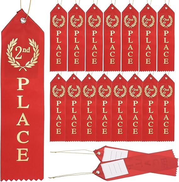 PATIKIL Award Ribbons, 50 Pcs 2nd Place Prize Medal Ribbon with Event Card & Rope for Sports Events Competitions Challenges Prize Ornaments, Red