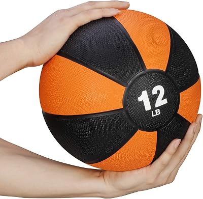 F2C 12 lbs Medicine Ball Workout Med Ball for Core Strength, Balance, Coordination Exercise Non-Slip Rubber Shell Textured Surface ...