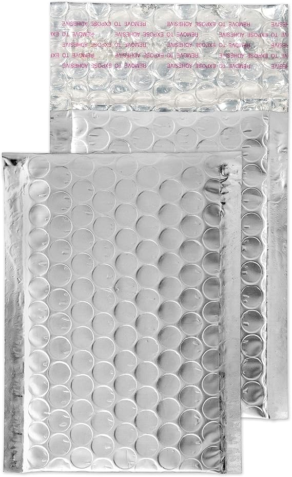Blake Padded Bubble Mailer, 3 1/2 x 5 3/4 Inches, Protective Envelopes, Matte Metallic Silver, Peel & Seal (MTA90-76) - Pack of 100