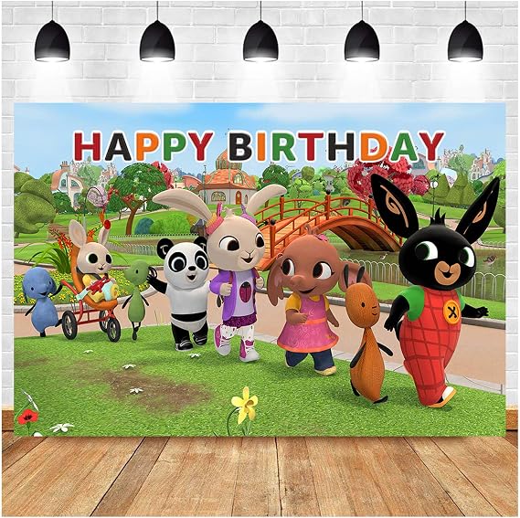Cartoon Cute Colorful Bunny Bing Birthday Party Photo Background Children Boys or Girls 1st Happy Birthday Photography Backdrop 5x3ft Vinyl Newborn Baby Shower Dessert Cake Table Props Supplies