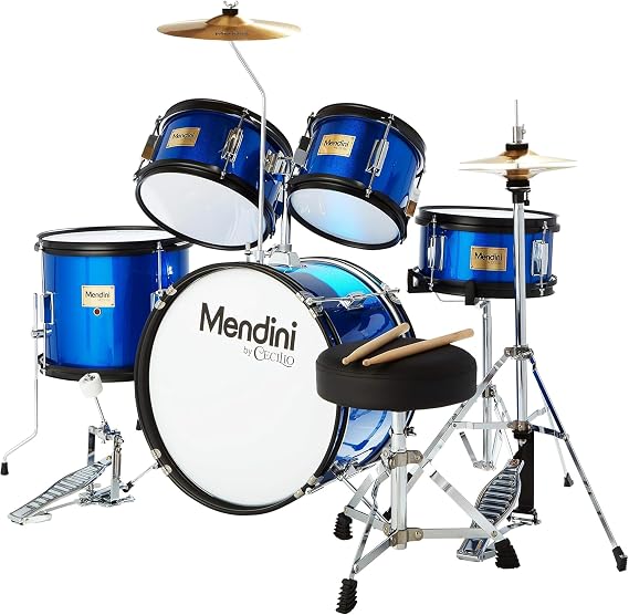 Mendini by Cecilio 5 Piece 16 Inch Junior Drums Set - Metallic Blue