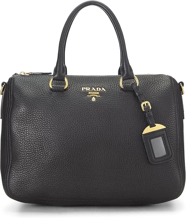 Pre-Loved Black Vitello Daino Convertible Boston Bag, Black