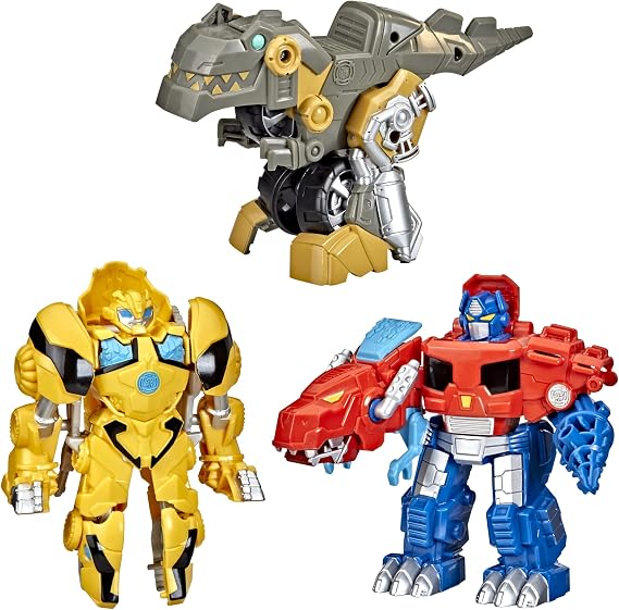Transformers Playskool Primal Team-Up 3-Pack with Optimus Prime,Bumblebee, and Grimlock Converting Dinosaur Figures, 4.5-Inch Toys, Ages 3 and Up