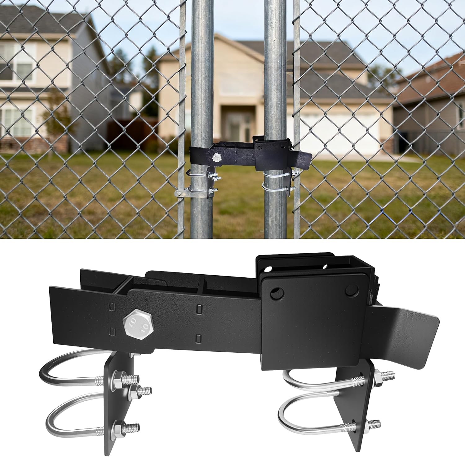 Chain Link Residential Strong Arm Double Gate Latch, Latches Two Gates Together Without The Need of a Drop Rod - Chain Link Double Gate Latch for 1-38 Gate Frames