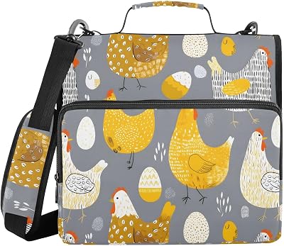 3 Ring Zipper Binder Rustic Chicks Binders Bag with Shoulder Strap 500 Sheets Paper Organizer Trapper Keeper Documents Storage File Folder for School Office