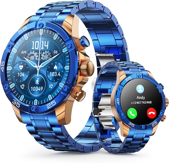 Mens Smart Watch 1.53" Fitness Tracker w/Heart Rate & Sleep Monitor, 7-Day Battery, IP67 Waterproof, Bluetooth Calls/Notifications, 100+ Sports Modes for Men Women (Blue)