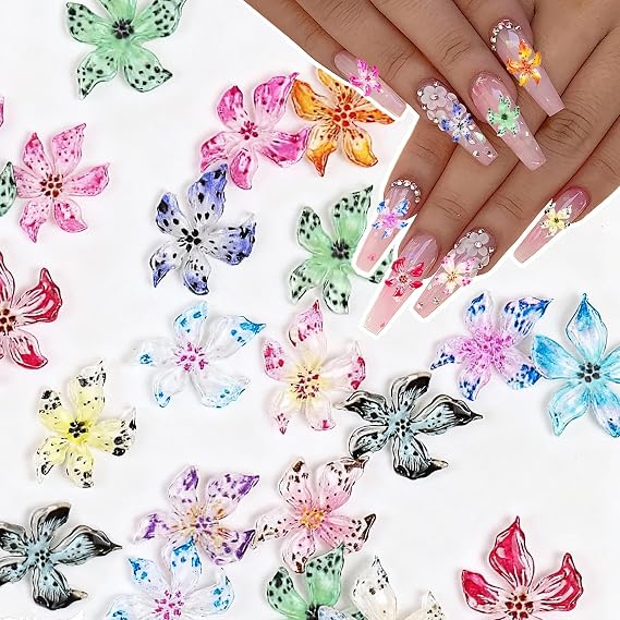 120PCS 3D Flower Nail Charms, Colorful