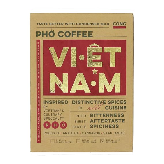 Cong Caphe - "VIET NAM", Vietnamese Drip Coffee, Medium Roast, 100% Robusta, High Caffeine, Easy To Carry Around